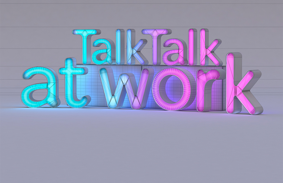 TalkTalk at work wireframe CGI logo type