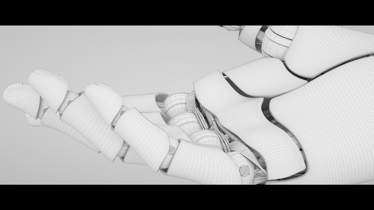 CGI open Robot hand wireframe